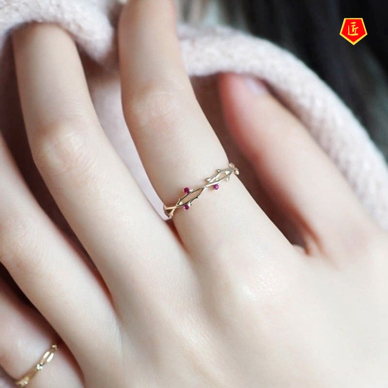 [Ready Stock]Simple Personality Red Corundum Gem Gold Ring