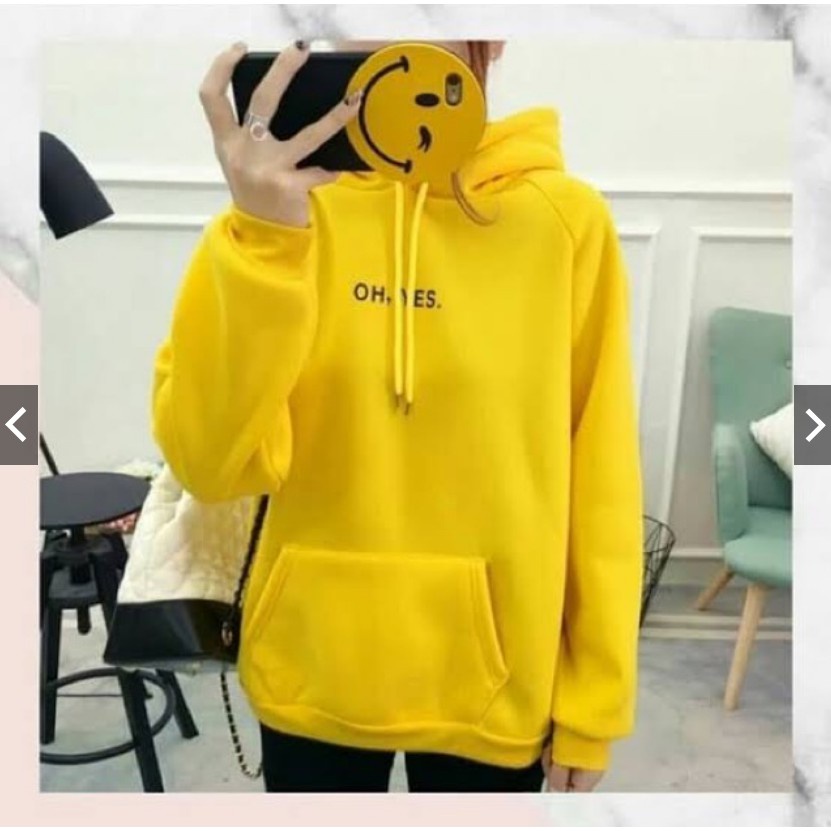 IvannaCollection Hudie Wanita OH YES Suwiter Suiter Hoodie Couple Wanita Oversize Korean Style Bahan Tebal Size L-XXL