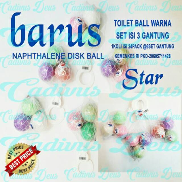 KAMPER - BOLA WARNA - SET 3 STAR BARUS - DENGAN GANTUNGAN - UTK LEMARI DLL