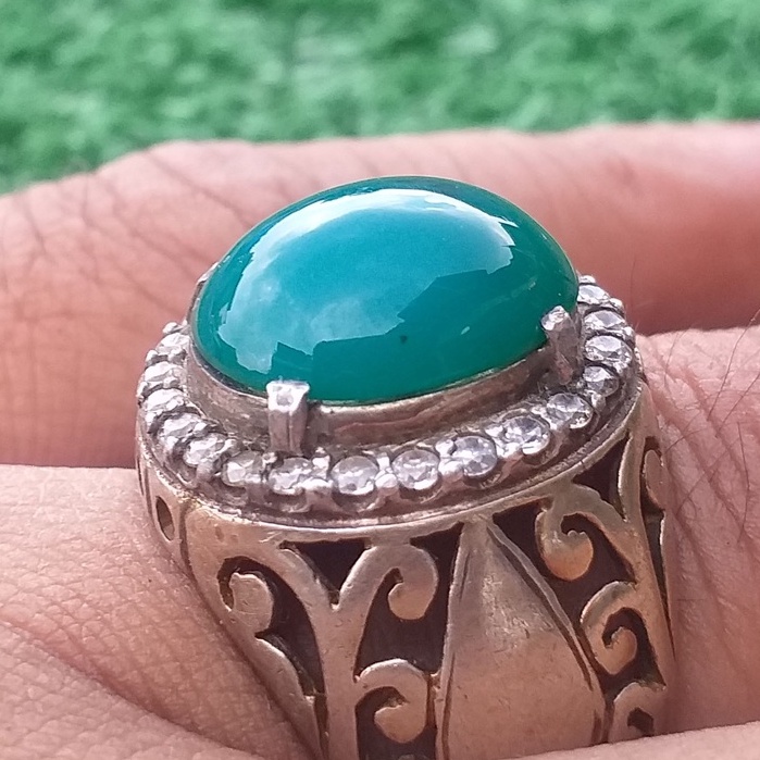Batu Akik Bacan Super Quality Serat Halus Dim-15 Kristal Ring Perak 925