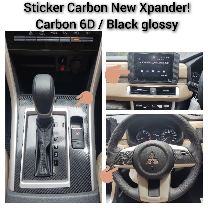 Sticker Carbon 6D Black Glossy NEW XPANDER transmisi head unit steer pelindung