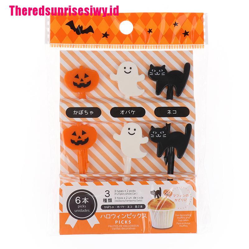 6pcs Garpu Buah / Snack / Kue / Dessert Mini Desain Kartun Halloween Untuk Anak