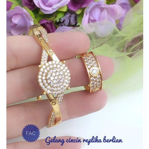 (JUN) TERMURAH Set Perhiasan Lapis Emas Xuping Gelang Cincin Berlian Cartier Modis Titanium Gold