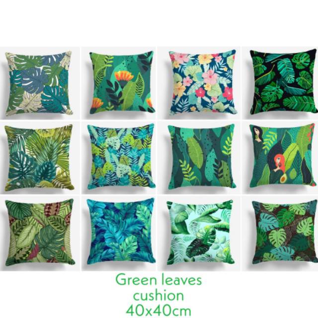 Bantal sofa motif daun hijau cakep