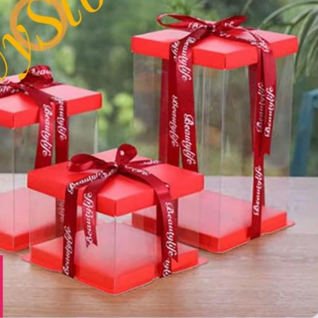 

➮ Cake Box Mika Dus Kue Kotak Kue 22x22 cm Transparant PET ✸