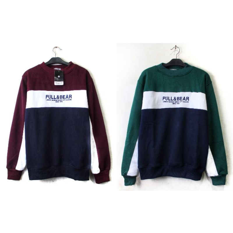 Sweater Crewneck Pria Pull&Bear Colour Block Premium