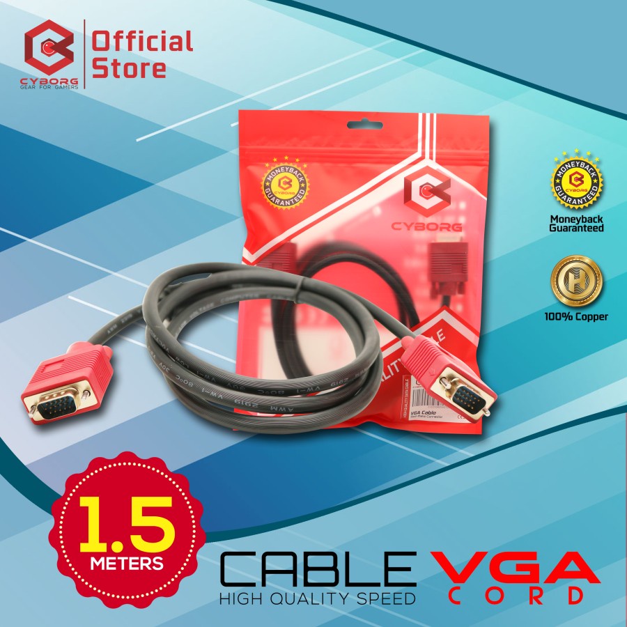 CYBORG Kabel VGA 1.5 Meter - VGA Cable 1,5m - Gold Plated
