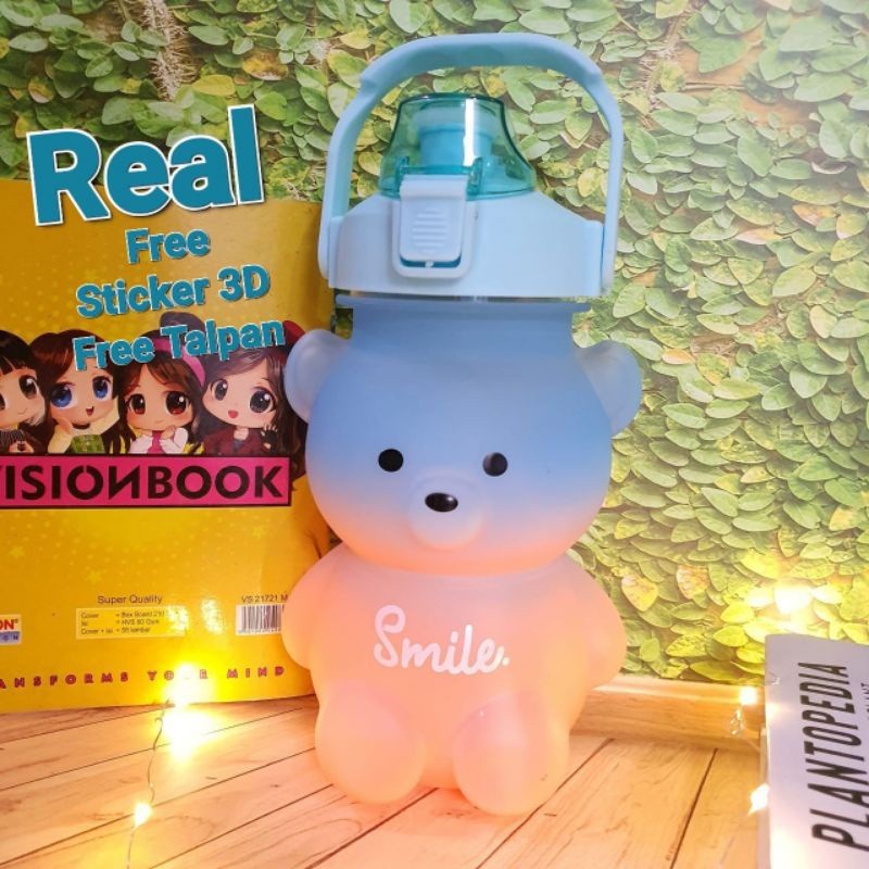 BELLA - 1,4 LITER - BOTOL MINUM PANDA BERUANG VIRAL DOFF SMILE STIKER BPA FREE