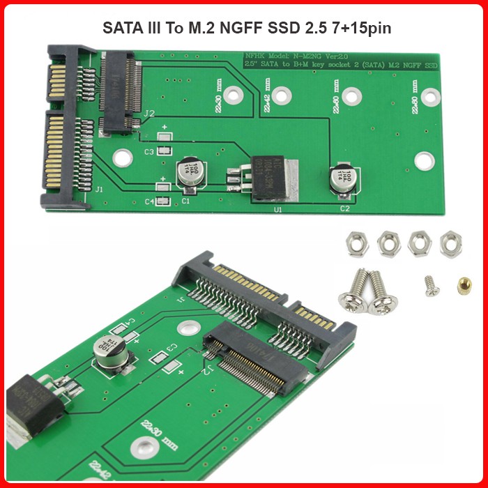 SATA III To M2 NGFF SSD 2.5 7+15pin Converter Adapter Card Connector 2230 2280