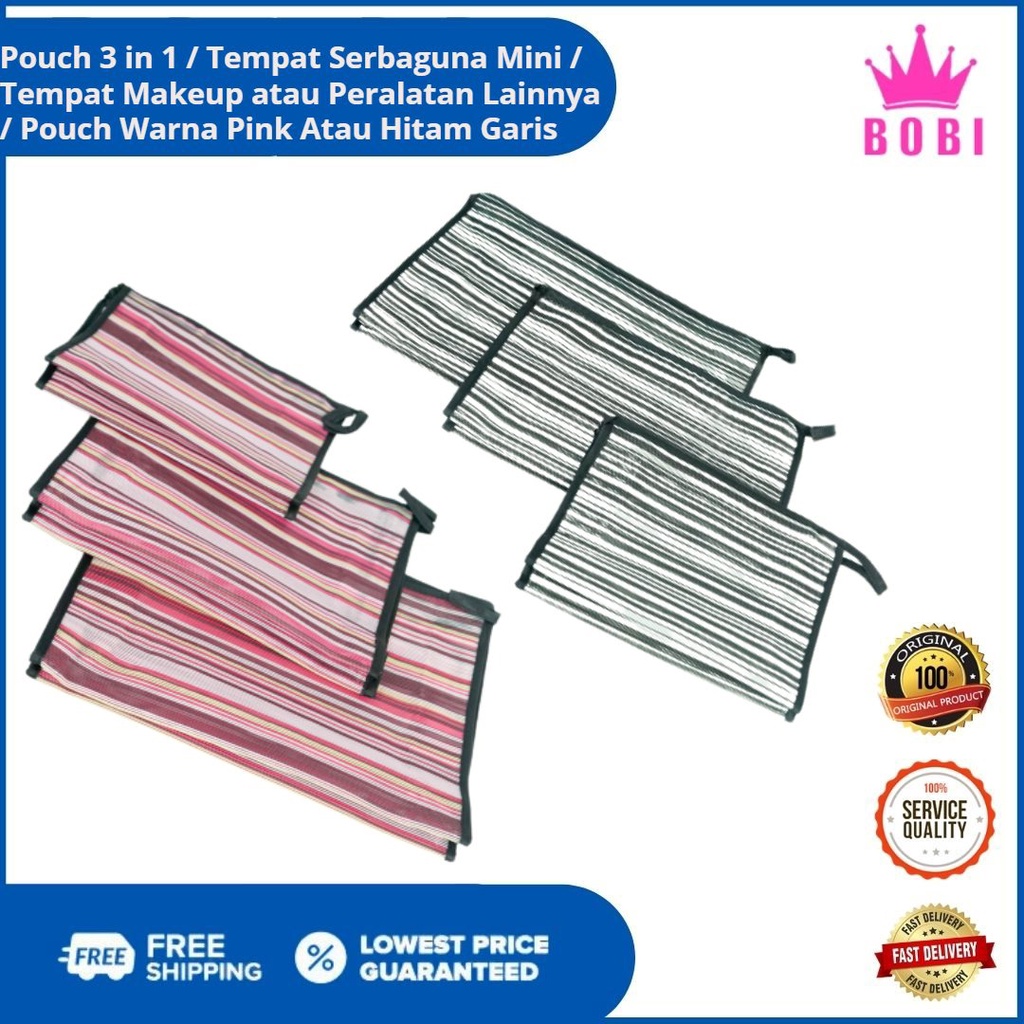 POUCH MINI 3 IN 1 Serbaguna / Tempat Penyimpanan mini Serbaguna Warna Hitam atau Pink