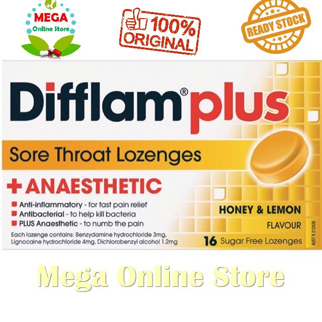 Difflam Plus Anaesthetic for Sore Throat Honey Lemon - 16 Lozenges