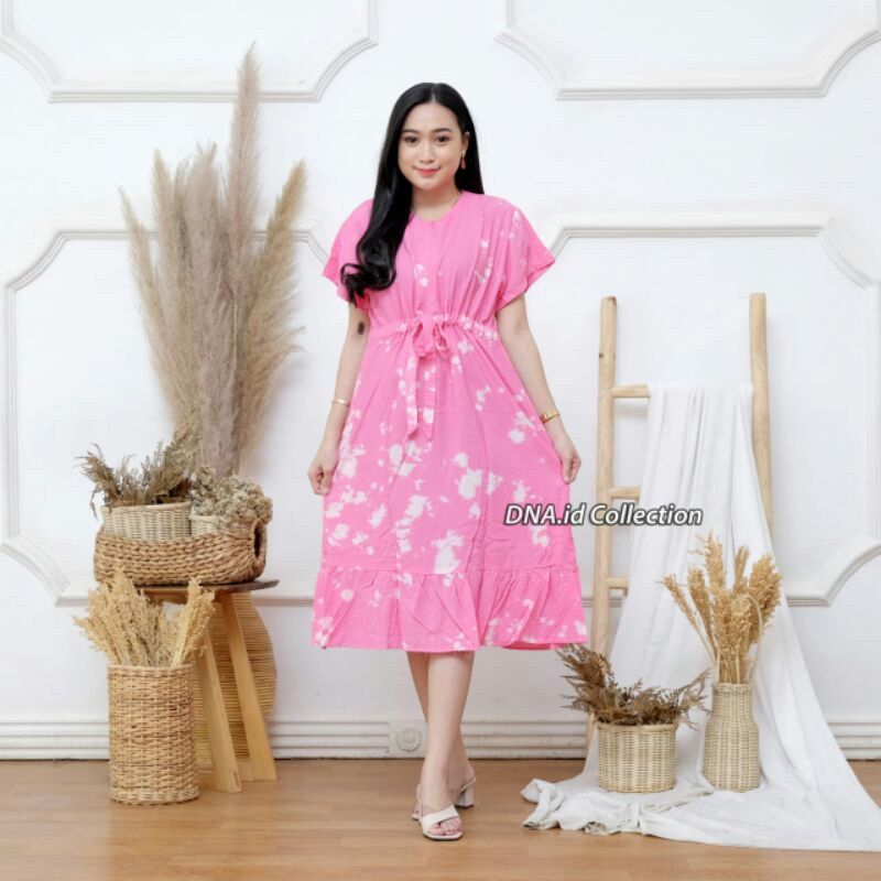 Daster Andin Ikatan Cinta Terbaru / Dress Andin / Daster Ruffle Serut  Motif Tie Dye Soft Murah