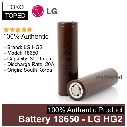 Authentic Battery 18650 LG HG2 3000mAh | Li-ion original batere