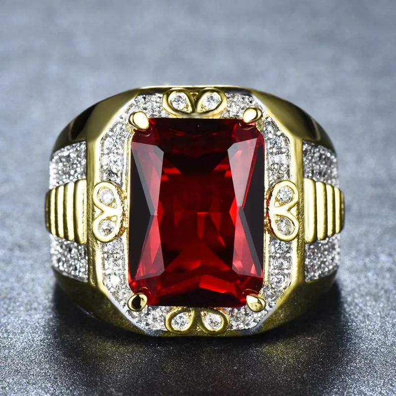 Cincin Batu Rubi Merah Ring Gold Filled Mewah Elegan Minimalis