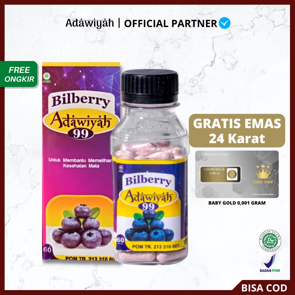 [ Agen Resmi ] Kapsul Bilberry Adawiyah 99 Obat Herbal Suplemen Mata Minus Katarak Silinder | Kapsul Bilbery Bilberi adwiyah Obat Sakit Mata Original BPOM