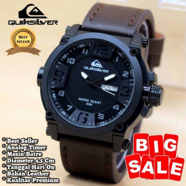 Jam tangan pria quick silver tanggal hari aktif strap kulit jam tangan pria wanita