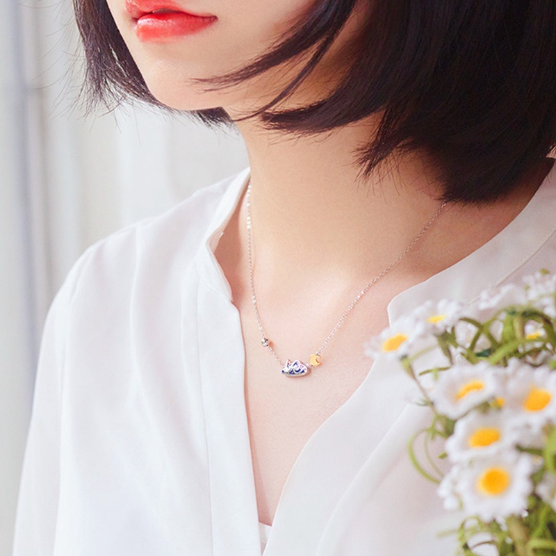 Kalung Rantai Dengan Liontin Bulan Sabitbintang Warna Silveremas Untuk Wanita