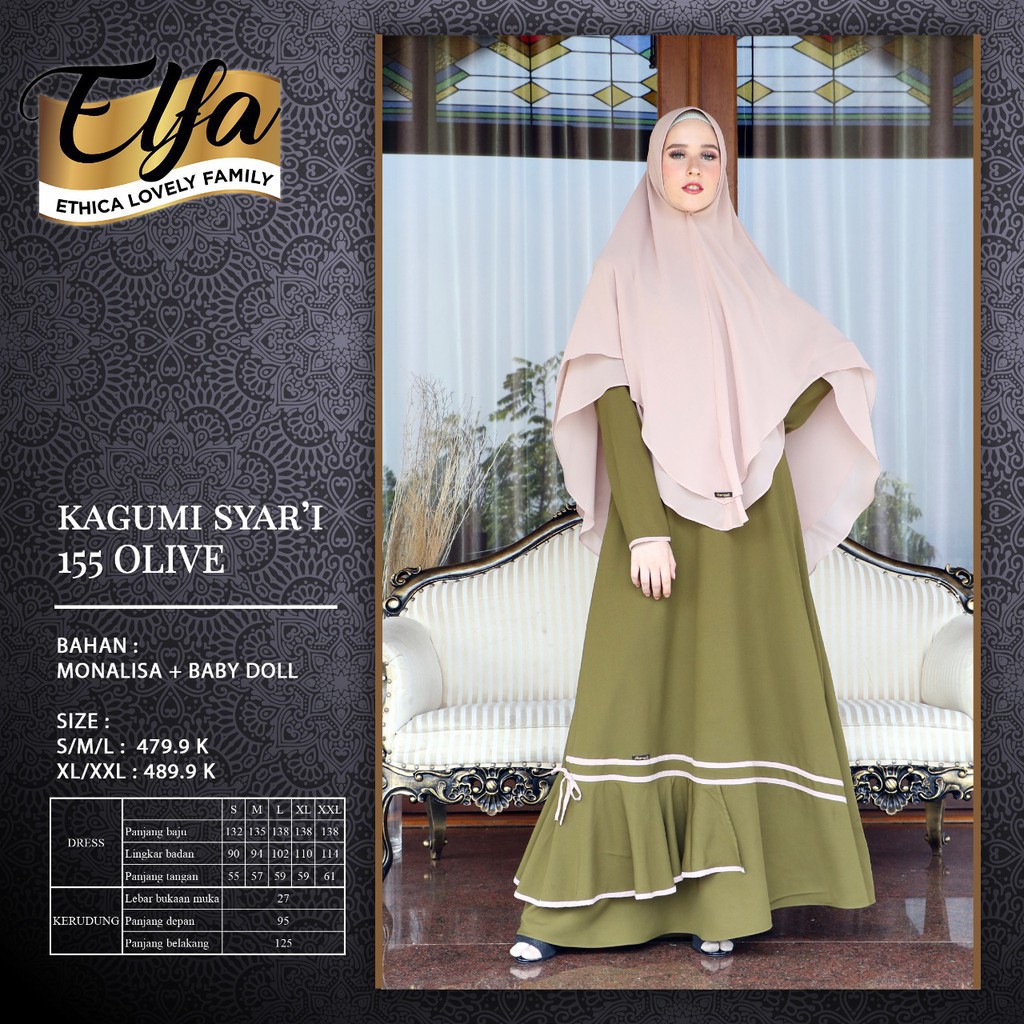 Gamis Set Hijab Original ETHICA KAGUMI Syari 155 Olive