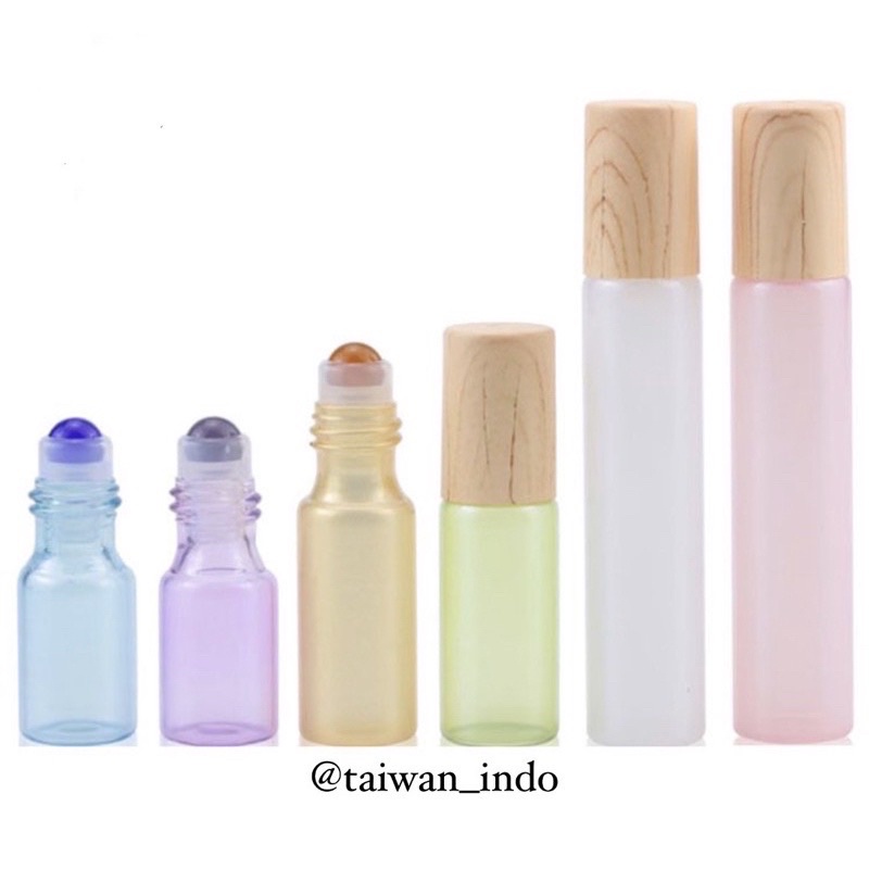 Botol Kaca Roll On 10ml Pastel Tutup Bambu Wood Bamboo Bottle Roller