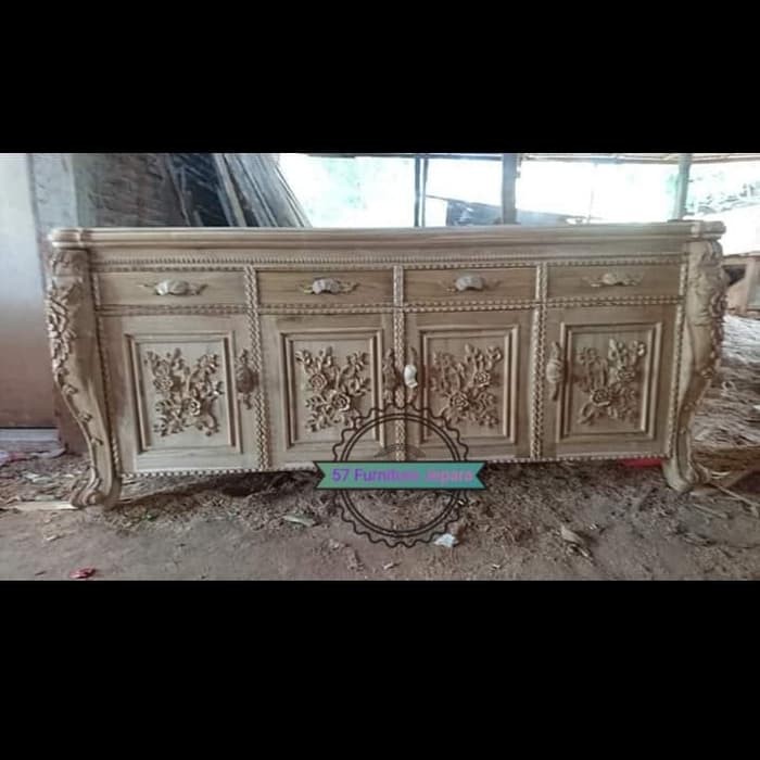 Bufet ruang tamu jati mentahan - meja Tv panjang ukir Jepara