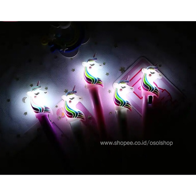 1 LUSIN Pulpen Lampu Unicorn / poni pony LED gel pen / bolpen kuda nyala