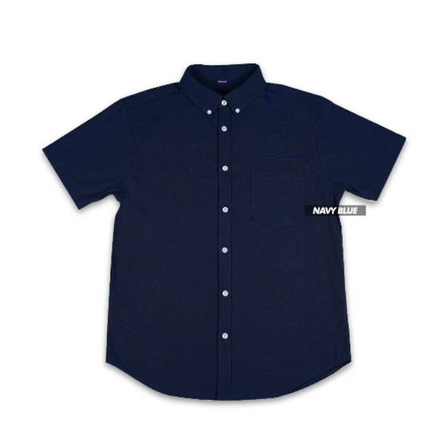 Kemeja Polos Pria Lengan Pendek Slim fit Cotton Oxford - Kemeja Polos Navy Blue