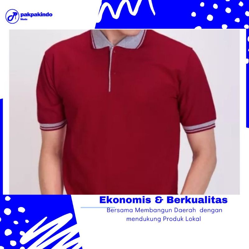BAJU KAOS POLO KERAH POLOS MERAH MAROON KOMBINASI ABU-ABU LENGAN PENDEK PRIA WANITA