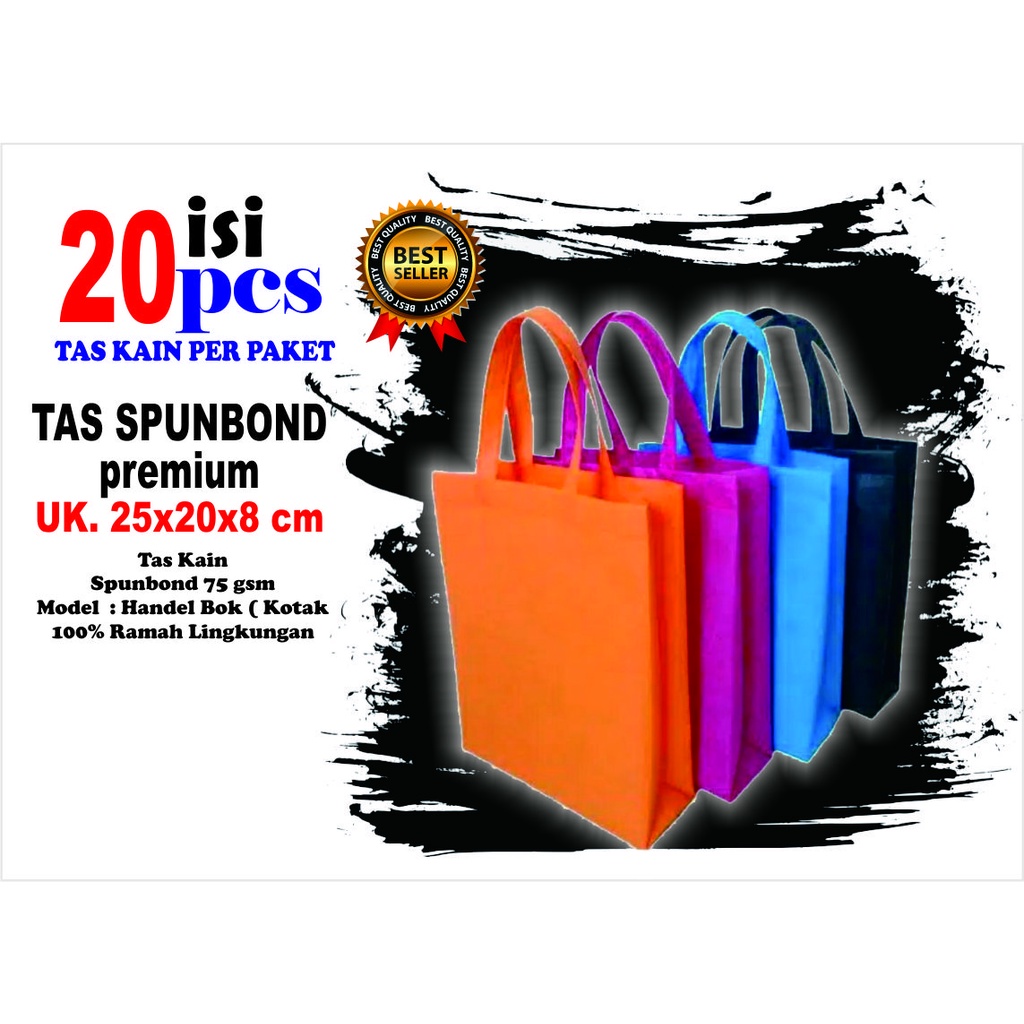 

20pcs GOODIE BAG PREMIUM 75 gsm tebel 20x30x9 TAS SPUNBOND TAS Kain polos goodiebag godybag murah
