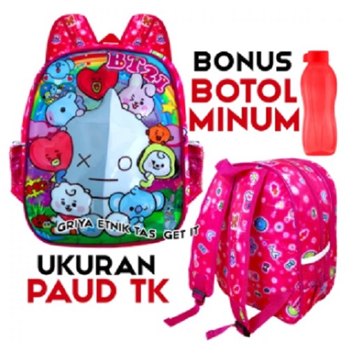 Tas Sekolah Anak Perempuan BTS - Tas bts Anak Cewek  - Tas BTS Army - Tas BT 21 PAUD TK LAMPU KEDIP