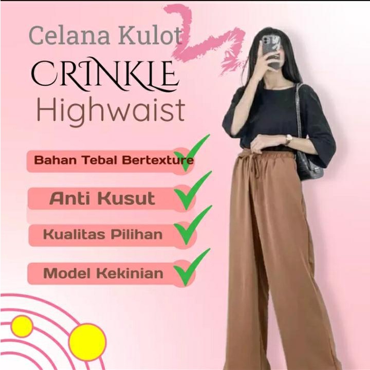 Celana kulot crinkle bahan crinkle airflow premium / celana kulot CRINKLE wanita loose cullote pants homewear / celana wanita celana panjang wanita terbaru 2022 celana kulot koran style terbaru kulot jumbo kulot wanita terbaru