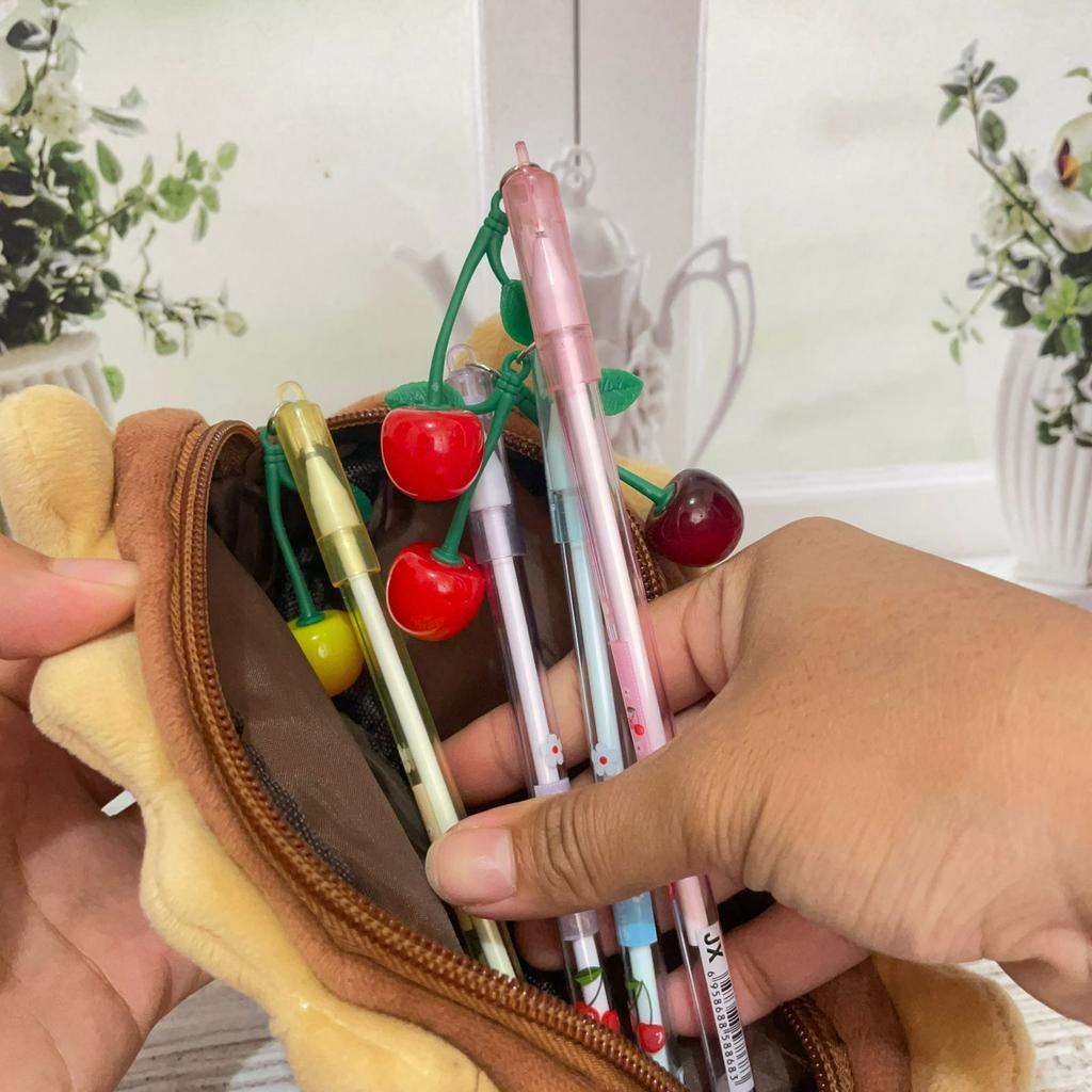 Pulpen Gantungan Buah Cherry Lucu tinta Hitam ready 4 Warna Termurah / Pen Gantungan Ceri Cute Imut Alat Tulis Sekolah Kekinian Kualiter Terbaik bisa COD