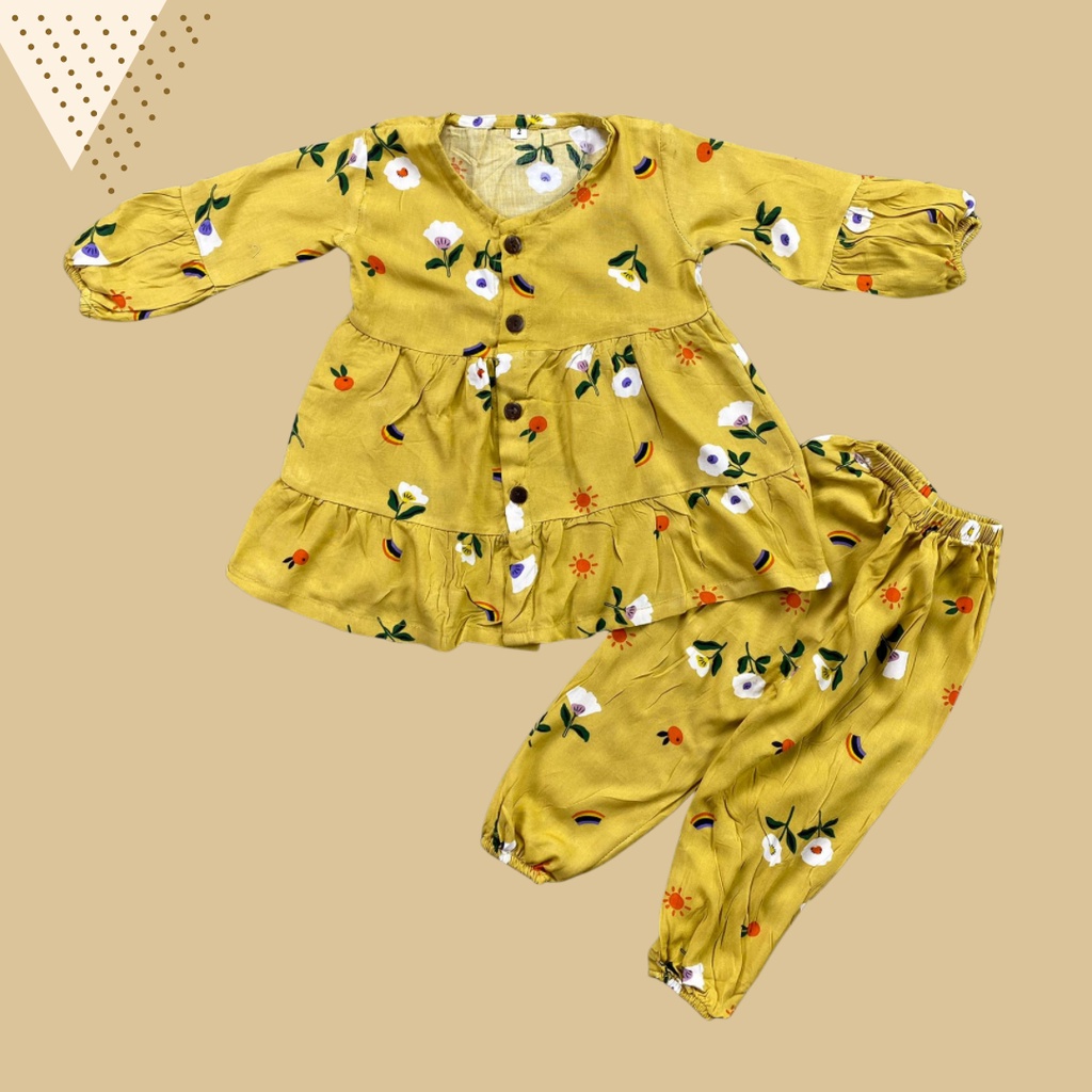 1-4TH SETELAN ANAK FREYA ONE SET ANAK RAYON  BY MYBEE-Yellow lily