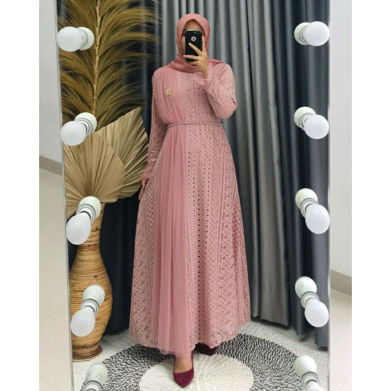baju gamis wanita dress muslim terbaru Gamis Pesta Ozias Full brukat Tile slendang Gamis brokat pre 