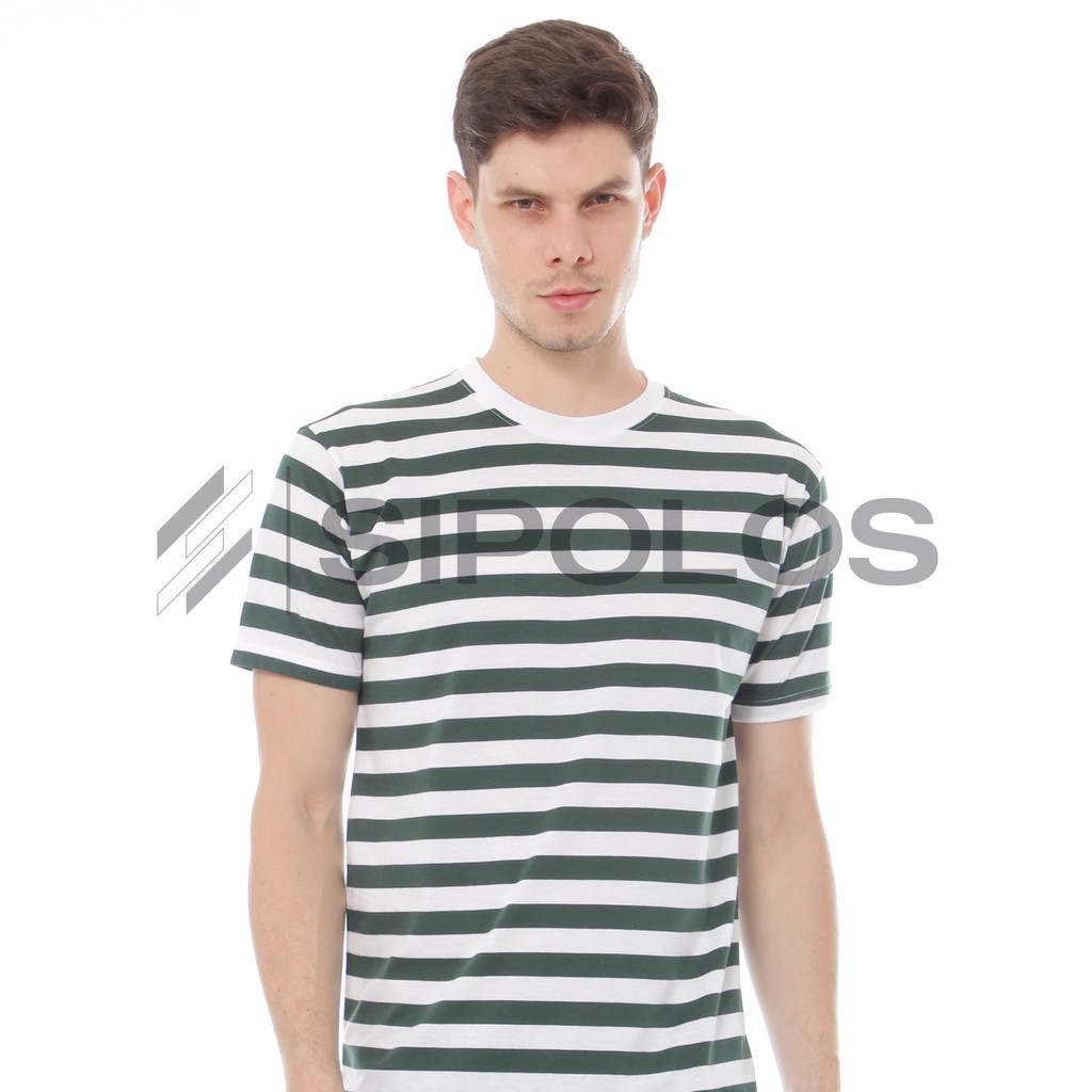 Sipolos Kaos  Stripe Belang Lengan Pendek Katun 30S Putih  