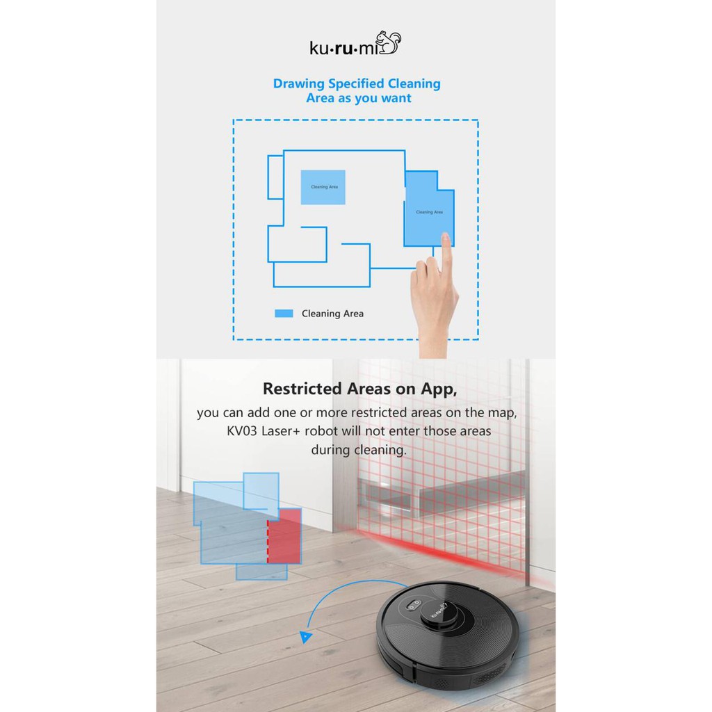 Kurumi KV 03 Robot Vacuum Cleaner With Laser+ Mapping / Mopping