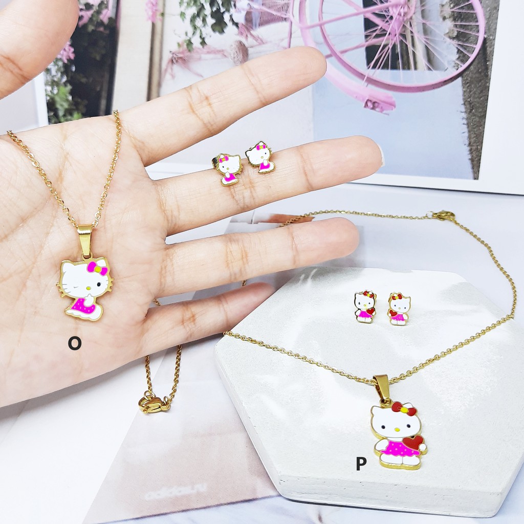 Titanium Anak Kalung Anting Set Kitty Kupu Capung Kuda - BS030