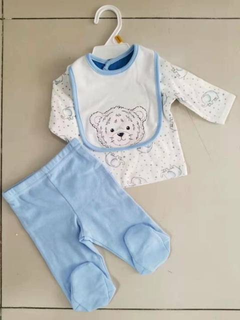 Baju bayi 3in1/ baju bayi plus slabber import/little me baby/ baju bayi lucu