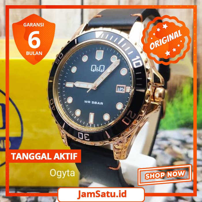 Jam Tangan Pria QQ Original Strap Kulit Model Cowok Q&Q Analog Classic