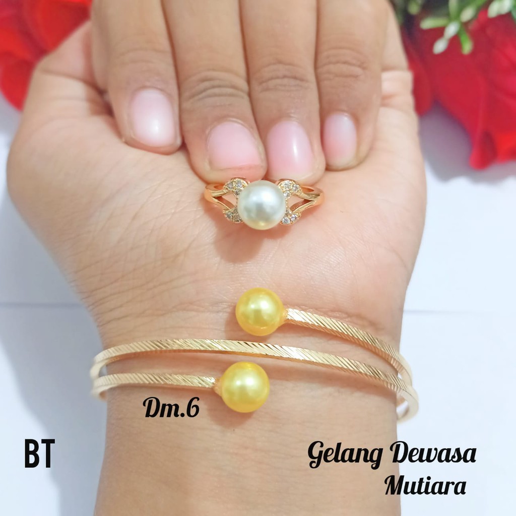 Gelang TITANIUM Dewasa Mutiara free Cincin Mutiara Gold dan Silver limited edition (COD)