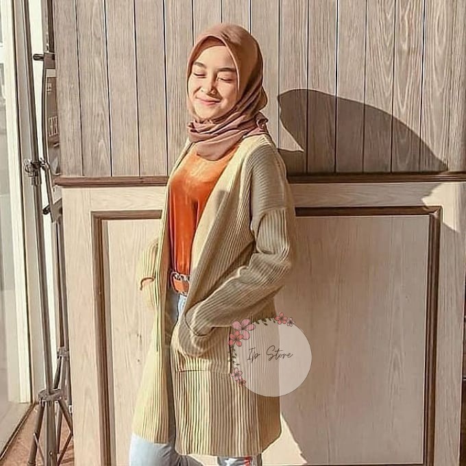 Long Cardigan Rajut Belle Saku Dua / Cardigan Belle Rajut Long Outer Wanita