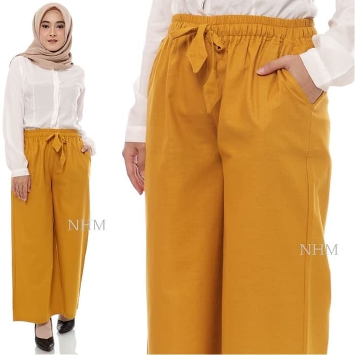 Celana kulot premium Resleting Kancing jumbo wanita ala korea jeans Y1S8 SCUBA linen terbaru import 