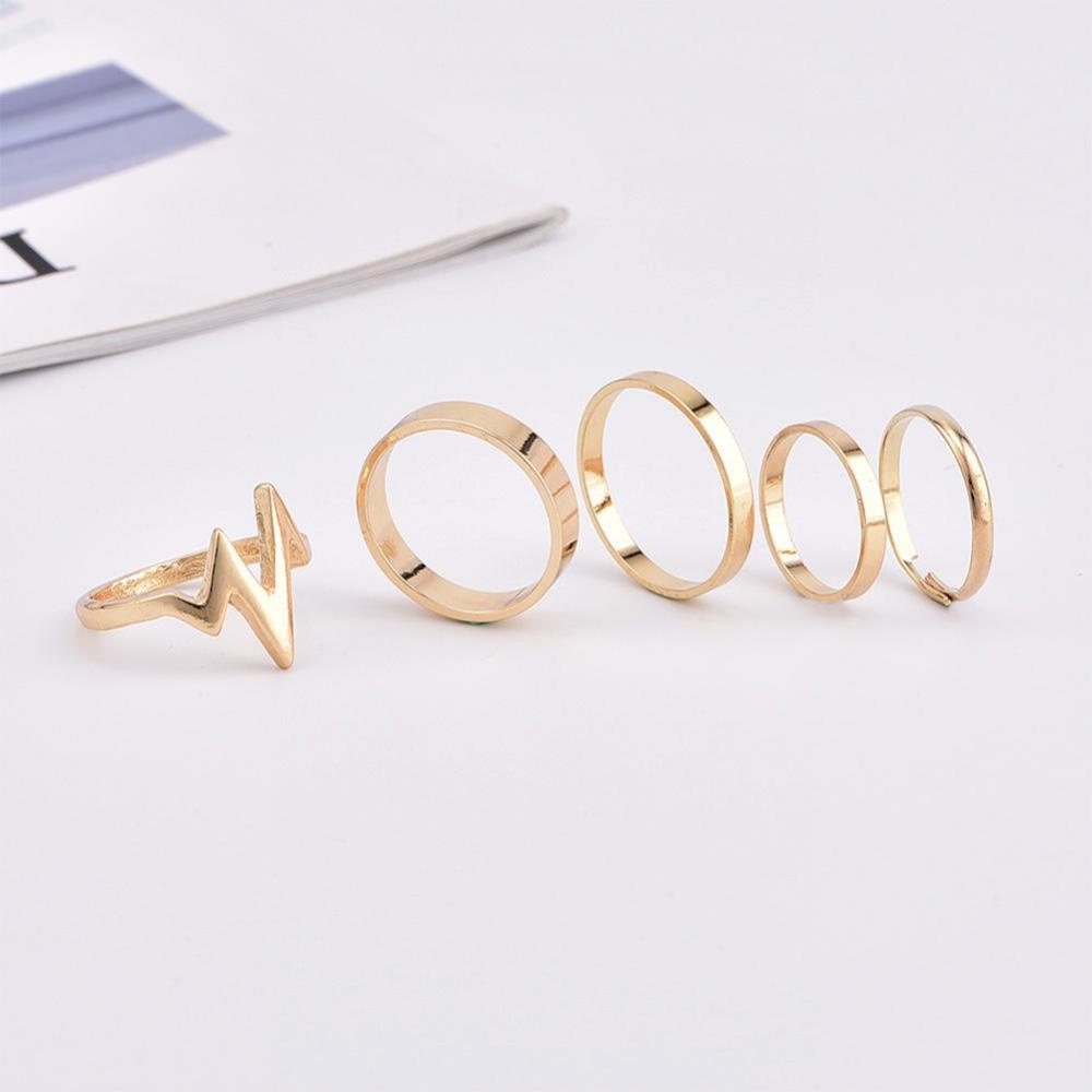 Timekey 5pcs / Set Cincin Buku Jari Aneka Bentuk Warna Gold / Silver Untuk Wanita A1K9