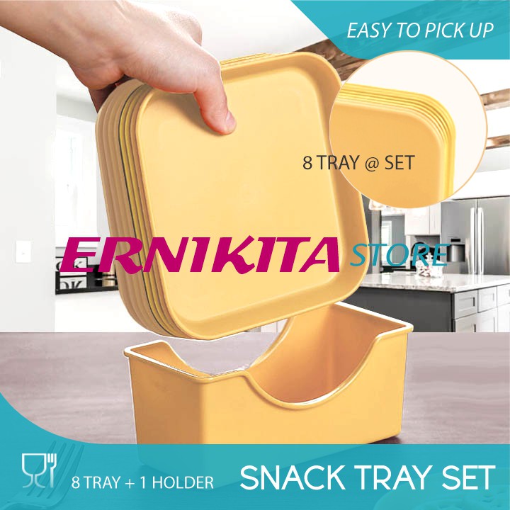 PIRING SET SNACK KUE 8 IN 1 DAN HOLDER - Piring Saji