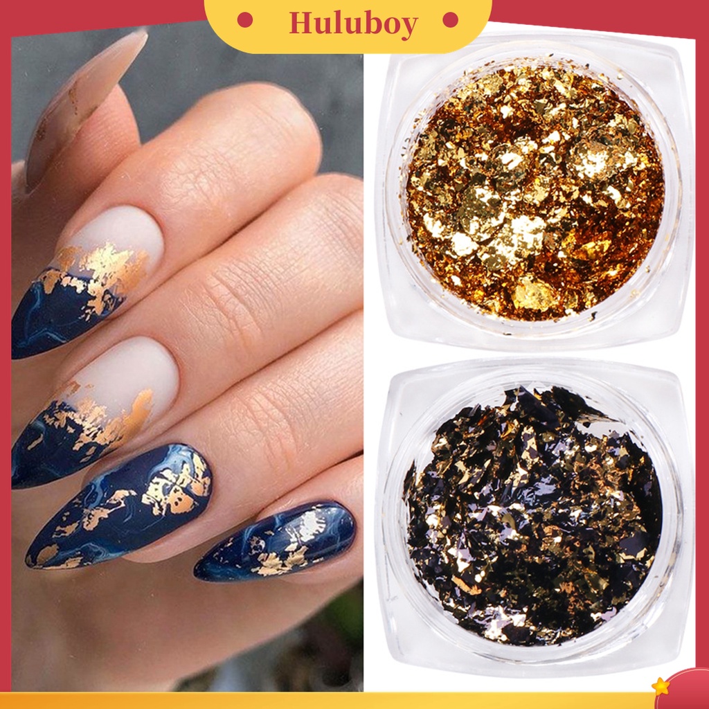 Huluboy Huluboy♡ Stiker Nail Art Ultra Tipis Warna Emas / Silver Untuk Dekorasi Manicure DIY