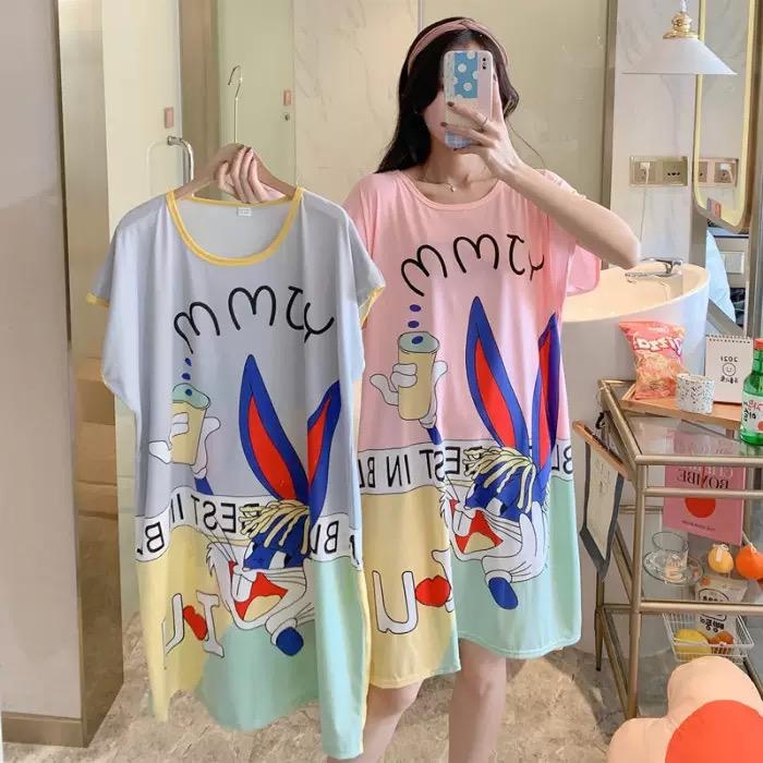 Blackpink Pakaian Wanita Baju Tidur Wanita Import Daster Motif Kartun Longgar Korea 4017