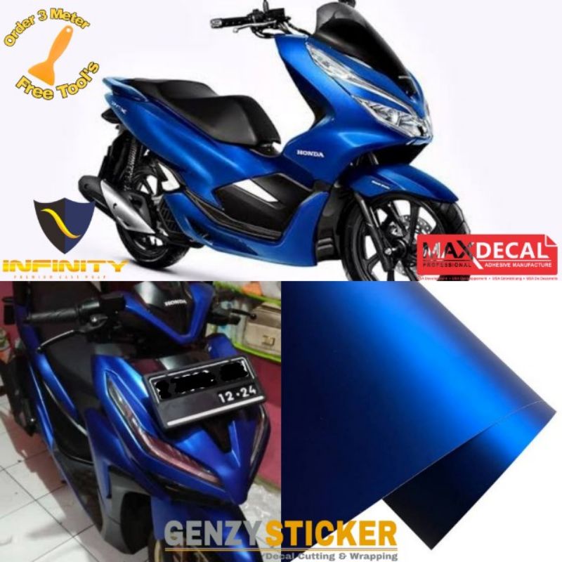 stiker skotlet motor biru metalik doff skotlet biru chrome matt dop