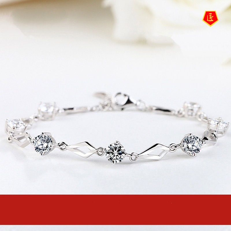 [Ready Stock]925 Silver Fashion Diamond Carven Design Diamond Bracelet