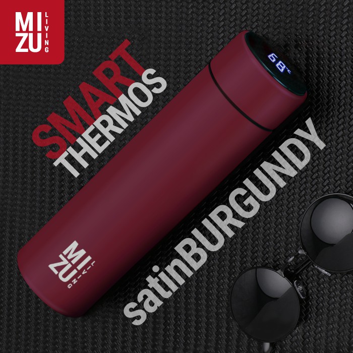 MIZU LIVING Smart Thermos Botol Minum Tumbler Vacuum Flask Stainless Steel 500ml BPA-Free Hot & Cold-METALLIC RED