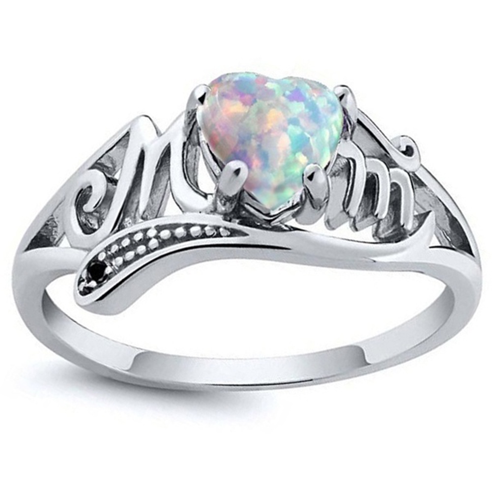 Hu Hu Hu Hu Hu Alat Bantu Pasang Kacamata♡ Cincin Bentuk Hati Motif Ukir Tulisan Aksen Opal Imitasi Untuk Hadiah Ibu