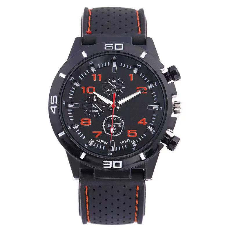 Jam Tangan Pria Sport Chrono Korea Fashion Quartz Men Silikon Analog Watch / Jam Tangan Pria Sport-32-2 Orange